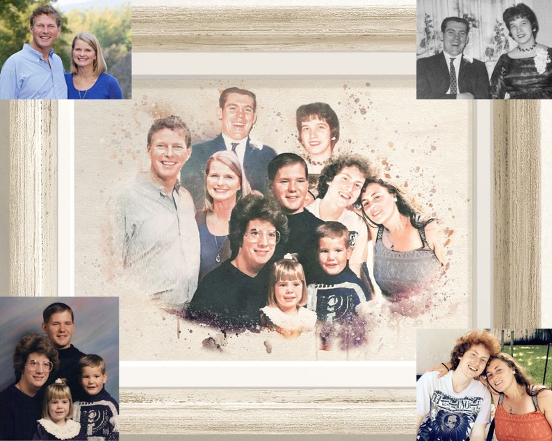 Custom Watercolor Family Portrait From Merging Multiple image 1