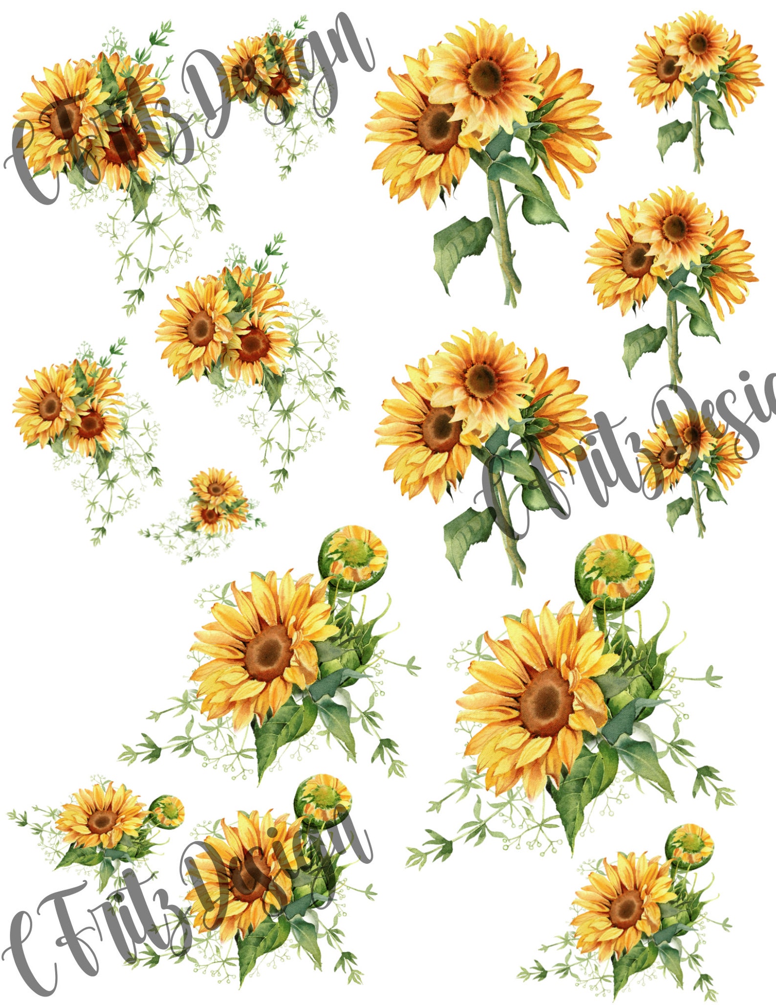 Sunflowers Printable Stickers Clipart PDF SVG PNG Eps Dxf Etsy