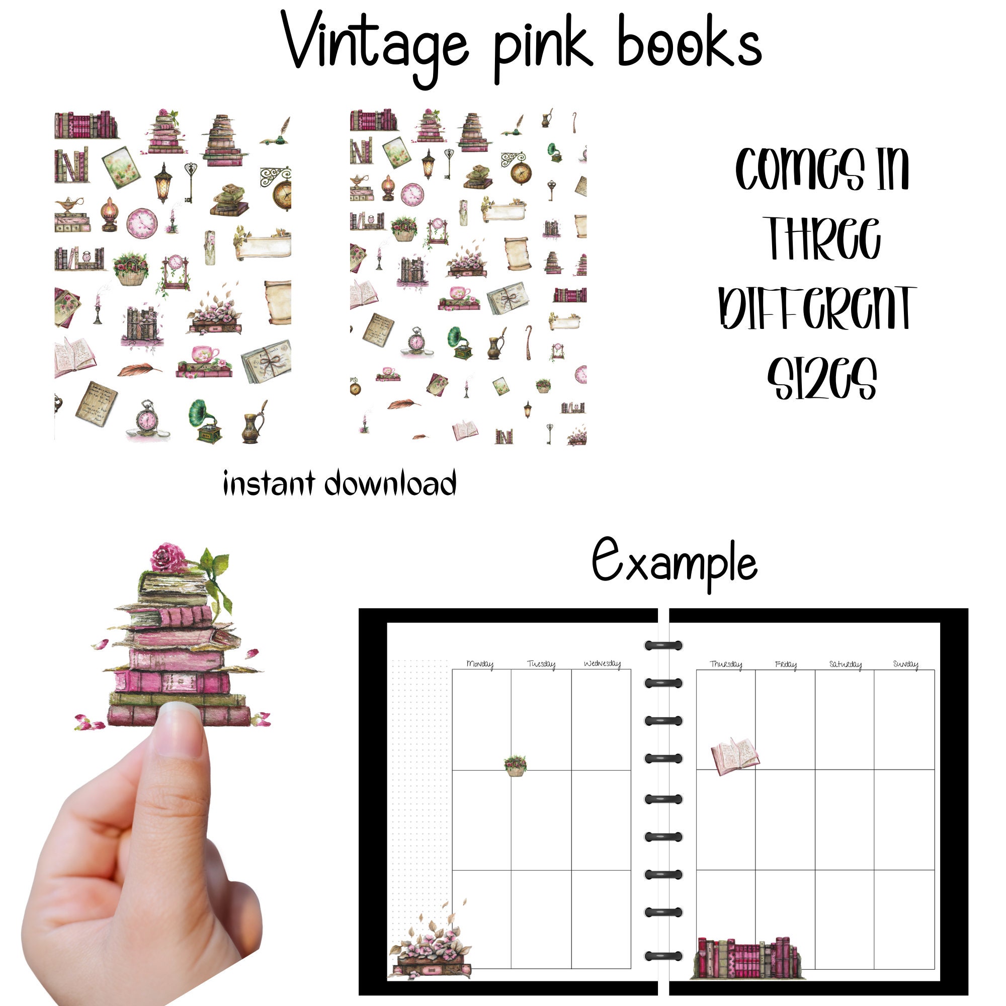 Vintage Pink Book Printable Stickers PDF PNG SVG Dxf Eps - Etsy