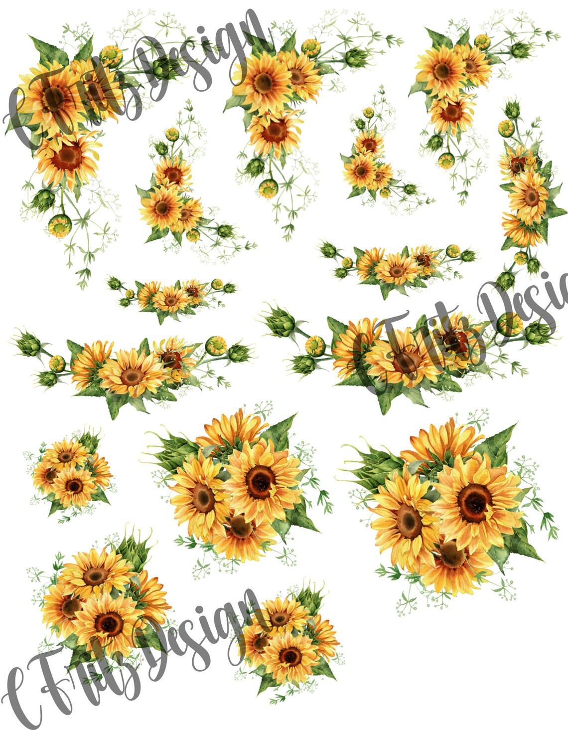Sunflowers Printable Stickers Clipart PDF SVG PNG Eps Dxf Etsy