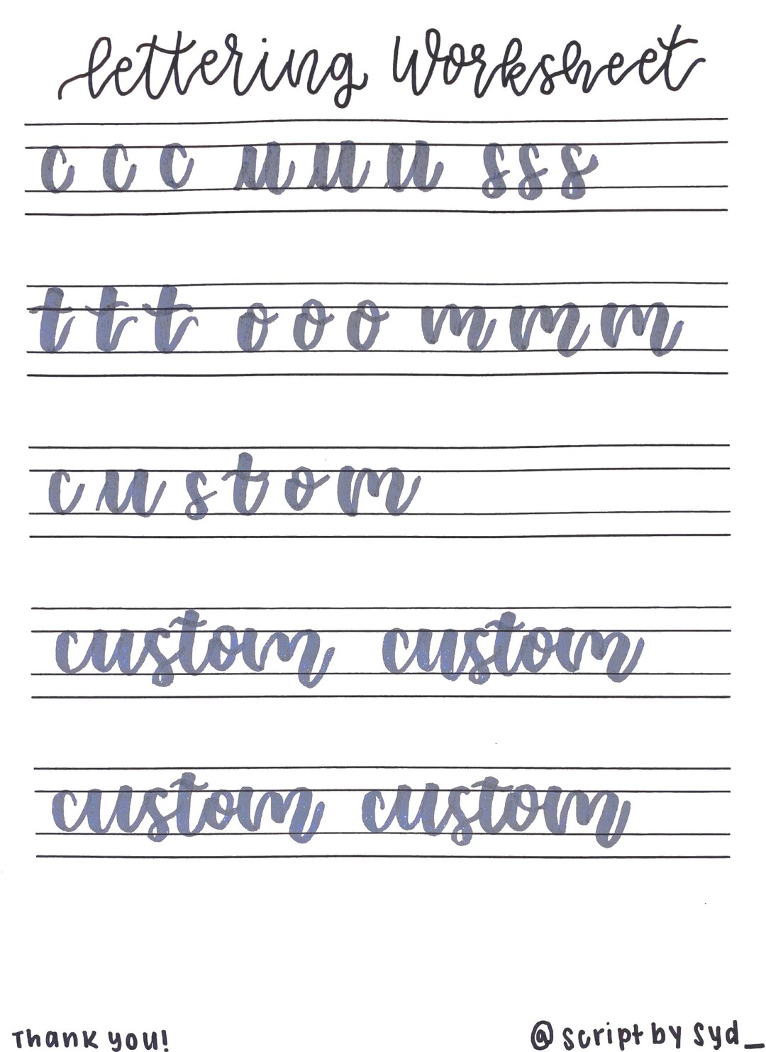 Custom Hand Lettering Worksheet Download PDF - Etsy