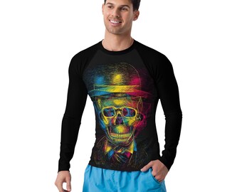 Men's Rash Guard Protection, Gift for Surfer and Swimmer, Long Sleeved Rash Guard for Men and women's skull design