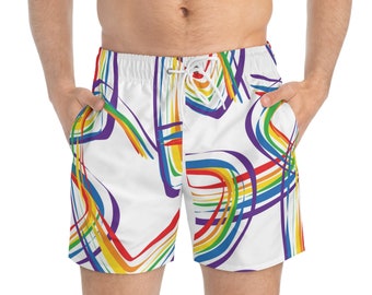 Badehose (AOP) in Regenbogenfarben