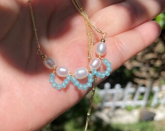 Freshwater Pearl Oval Shaped Necklace | 14K Gold-Plated | Lace Design