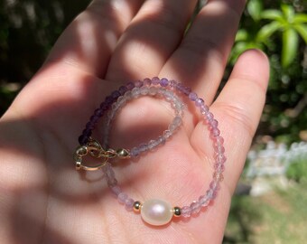 Freshwater Pearl Oval Shaped Florite fancy Cut Beads Bracelet | 14K Gold-Plated