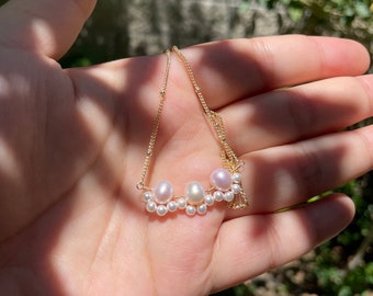 Freshwater Pearl Oval Shaped Necklace | 14K Gold-Plated | Cat’s Paw Design