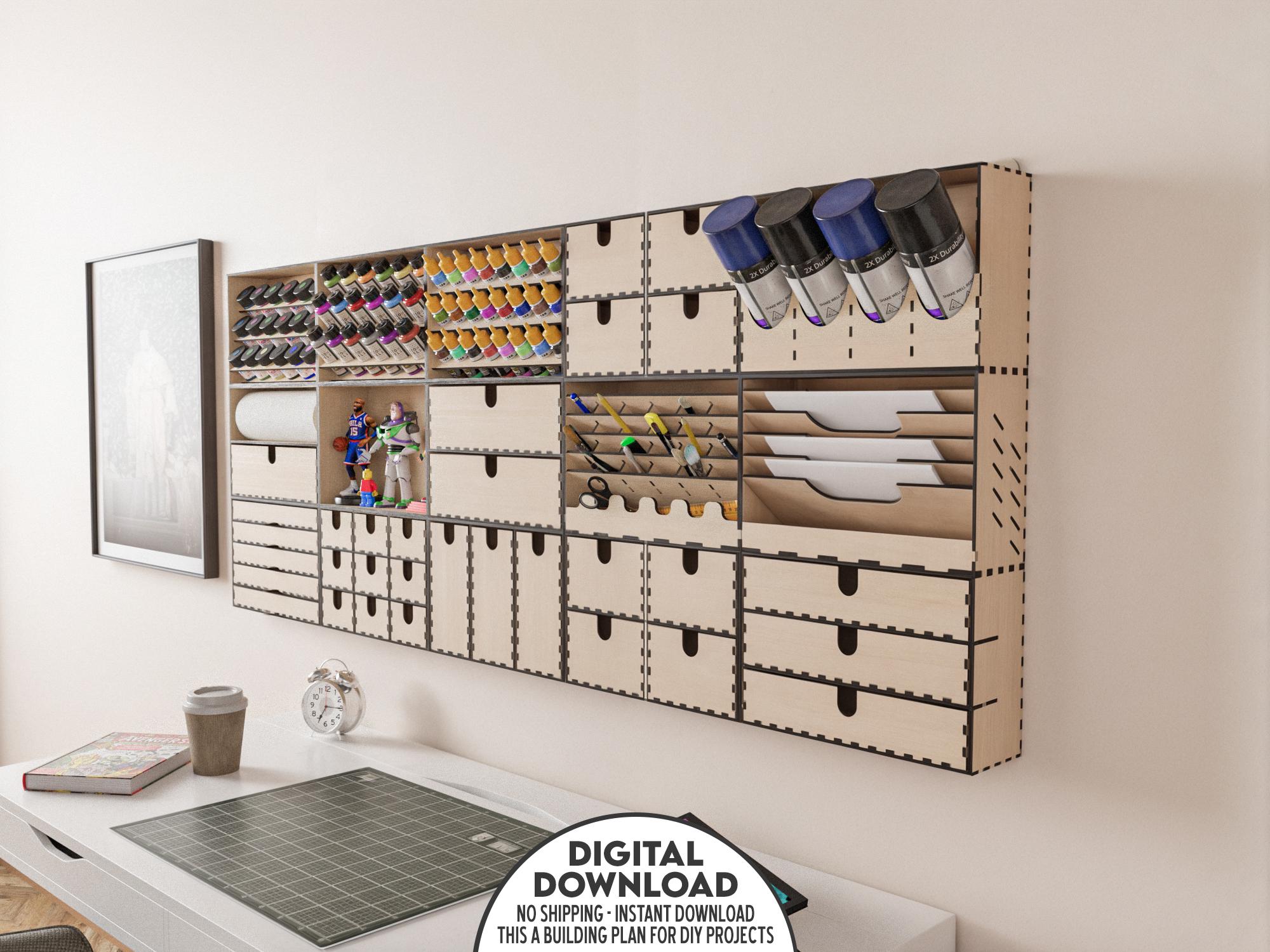 Bundle Modular Hobby Workshop Wall Organizer Boxes, 14 Modules Bundle, Laser Cutting DXF SVG Files, DIY Modular Workshop Boxes For Hobby