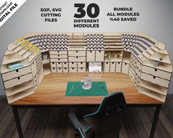 Bundle Modular Hobby Workshop Tischorganisatorboxen, 30 Module Bundle, Laserschneiden DXF SVG-Dateien, DIY modulare Werkstattboxen für Hobby