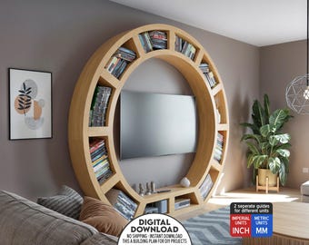 Circular TV Unit Plan: CNC Plywood Design with Shelves (Digital Download)