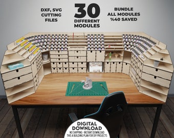 Bundle Modular Hobby Workshop Tischorganisatorboxen, 30 Module Bundle, Laserschneiden DXF SVG-Dateien, DIY modulare Werkstattboxen für Hobby