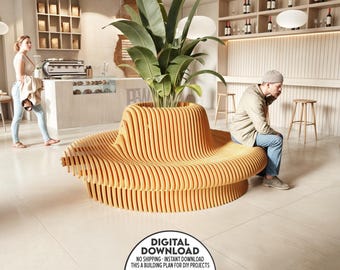 Modern Wavy Wooden Bench CNC Files: Laser & Milling Cut Plans (Digital Download)