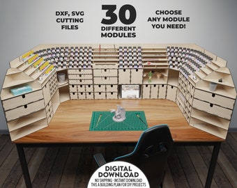 DIY Modular Hobby Workshop Table Organizer Boxes, Choose Between 30 Modules, Laser Cutting DXF SVG Files,