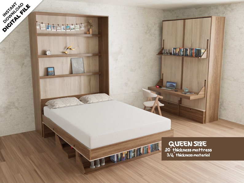 DIY Murphy Bed Plan With Desk &amp; Shelves, Plan to Build a Murphy Bed ...