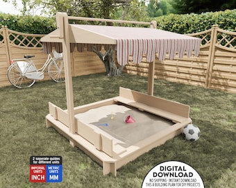 Sandbox Plan with Canopy and Benches: DIY Backyard Project (Digital Download)