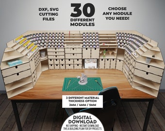 DIY Modular Hobby Workshop Table Organizer Boxes, Choose Between 30 Modules, Laser Cutting DXF SVG Files,