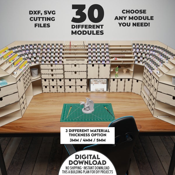 DIY Modular Hobby Workshop Table Organizer Boxes, Choose Between 30 Modules, Laser Cutting DXF SVG Files,