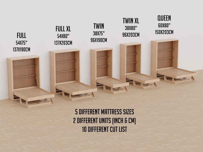 DIY Murphy Bed Plan: Alle Sizes with Schreibtisch & Regale Vertikal (PDF Printable Guide) Bild 8