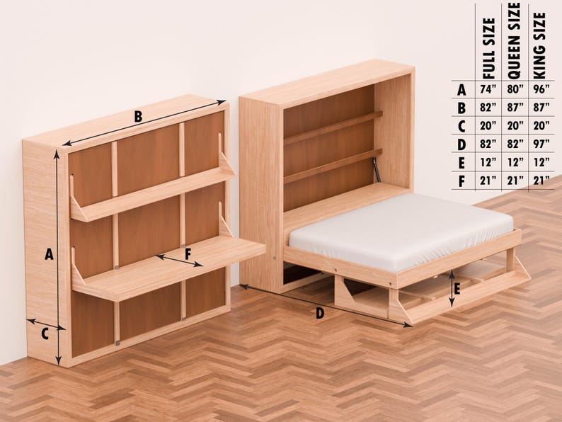 DIY Murphy Bed Plan With Desk & Shelves Horizontal (Full, Queen and King Sizes) image 7