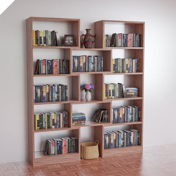 DIY Bookcase Wood Shelves, Library Plan, Bookshelf Plans, Extra Storage shelf, Modern Farmhouse Bookshelf, Minimalist Bookcase