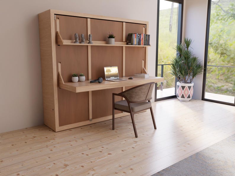 DIY Murphy Bed Plan With Desk & Shelves Horizontal (Full, Queen and King Sizes) image 2