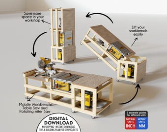 Murphy Workbench Plan, Mobile Miter Saw & Table Saw Folding Workshop (Digital Download)
