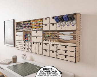 DIY Modular Hobby Workshop Wall Organizer Boxes, Choose Between 14 Modules, Laser Cutting DXF SVG Files,