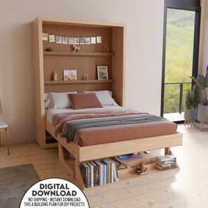 DIY Murphy Bed Plan: Alle Sizes with Schreibtisch & Regale Vertikal (PDF Printable Guide) Bild 1