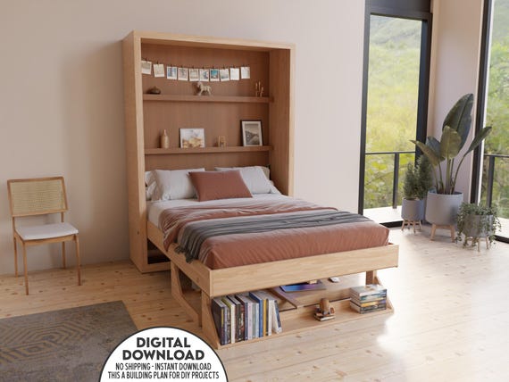 DIY Murphy Bed Plan: All Sizes with Desk & Shelves Vertical (PDF Printable Guide)