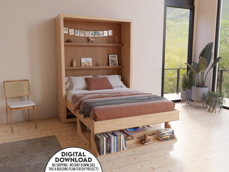 DIY Murphy Bed Plan: Alle Sizes with Schreibtisch & Regale Vertikal (PDF Printable Guide) Bild 1
