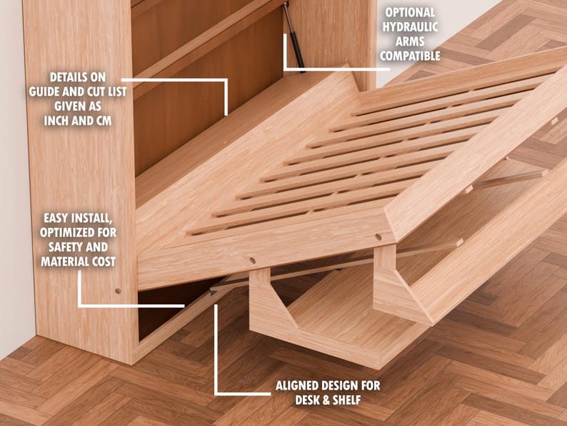 DIY Murphy Bed Plan With Desk & Shelves Horizontal (Full, Queen and King Sizes) image 8