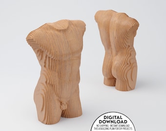 Art paramétrique de statue d'homme en bois, modèle de dessin CNC, plan de travail du bois bricolage, fichier de découpe DXF, fichier numérique de découpe cnc, torse d'homme