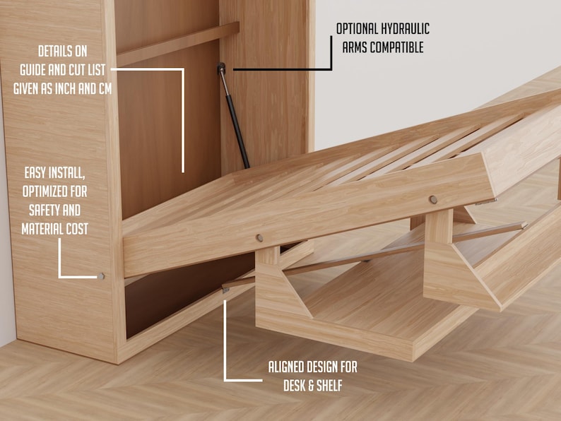Plano de cama plegable DIY con escritorio y estantes (Guía imprimible en PDF) imagen 10