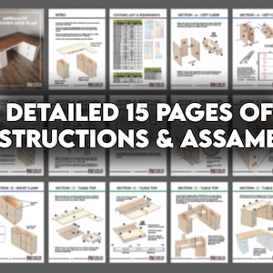 Plan de construction de bureau en bois à faire soi-même, plan de bureau d'ordinateur pour bureau ou joueurs, projet d'aménagement de bureau de jeu, bureau avec tiroirs et armoire image 2