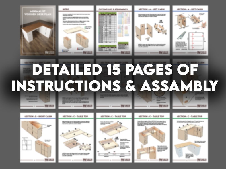 DIY Wooden Desk Building Plan, Computer Desk Plan For Office or Gamers, Project Cut Plan Gaming Desk Setup, Desk With Drawers and Cabinet image 2