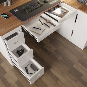 DIY Wooden Desk Building Plan, Computer Desk Plan For Office or Gamers, Project Cut Plan Gaming Desk Setup, Desk With Drawers and Cabinet image 7