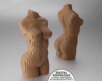 Parametric Wooden Woman Statue Art, CNC Drawing Model, DIY Woodworking Plan, DXF Cutting File, Digital File of Cnc Cutting, Woman Torso