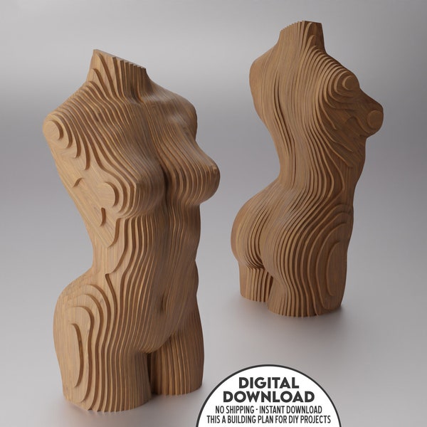 Parametric Wooden Woman Statue Art, CNC Drawing Model, DIY Woodworking Plan, DXF Cutting File, Digital File of Cnc Cutting, Woman Torso