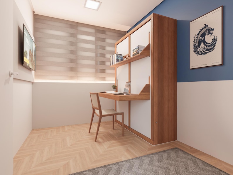 Plano de cama plegable DIY con escritorio y estantes (Guía imprimible en PDF) imagen 6