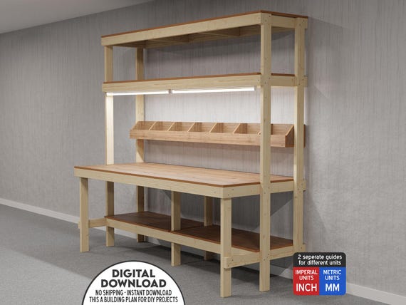 DIY Workbench PDF Plans Garage Work Bench for Craft Table and Storage Shelves Workbench Plans for Hobby Garages and Workshops Etsy UK