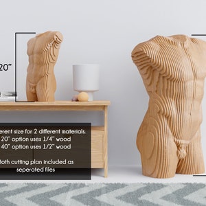 Parametric Wooden Man Statue Art, CNC Drawing Model, DIY Woodworking Plan, DXF Cutting File, Digital File of Cnc Cutting, Man Torso image 2