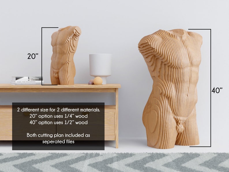 Parametric Wooden Man Statue Art, CNC Drawing Model, DIY Woodworking Plan, DXF Cutting File, Digital File of Cnc Cutting, Man Torso image 2