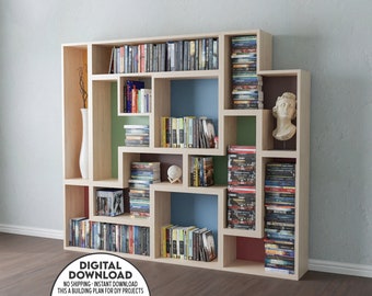 DIY Bookshelves Plan, Bookcase Plan for Kids Room Bookcase Plan For Tetris Lovers. Expandable Growable Bookcase, Tetris Bookcase Plans