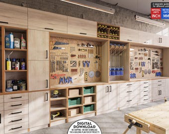 Workshop Tool Wall Modular Plans - Cabinets & Drawers – DIY Woodworking PDF -