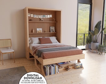 DIY Murphy Bed Plan with Desk & Shelves (PDF Printable Guide)