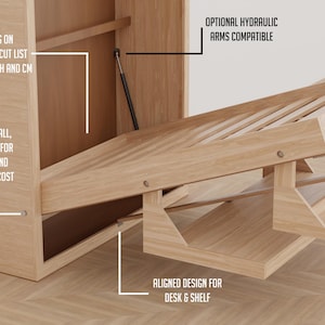 DIY Murphy Bed Plan: Alle Sizes with Schreibtisch & Regale Vertikal (PDF Printable Guide) Bild 10