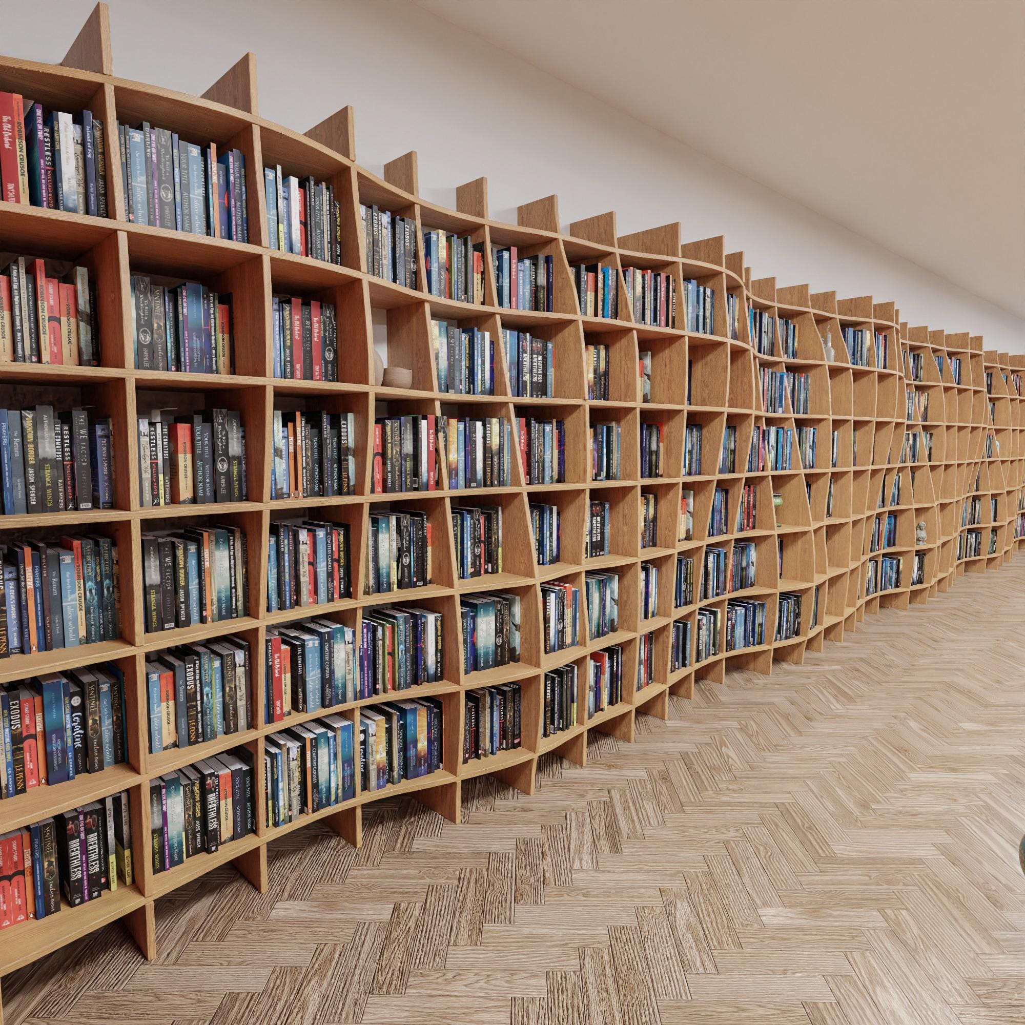 Expandable Organic Bookcase CNC Plan: Library Shelving (digital ...