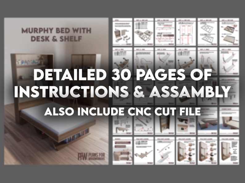 DIY Murphy Bed Plan With Desk & Shelves Plan to Build a - Etsy UK