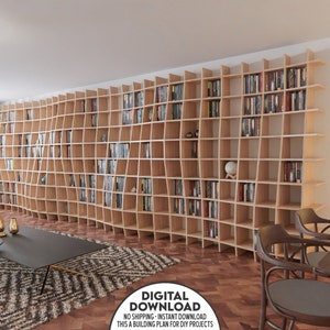 CNC Bücherregal Holzregale, Bibliotheksplan, Bücherregalpläne, zusätzliches Aufbewahrungsregal, modernes Bauernhausbücherregal, minimalistisches Bücherregal