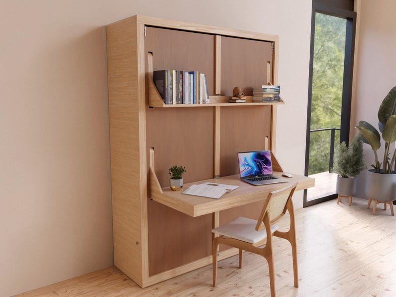 Plano de cama plegable DIY con escritorio y estantes (Guía imprimible en PDF) imagen 2