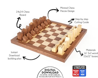 DIY Wooden Chess Set Plans, Chess Board & Pieces, PDF Woodworking Plan